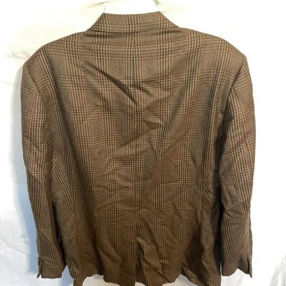 Hickey Freeman Men’s Dress Blazer Size 44 Long Brown Plaid Business Formal City